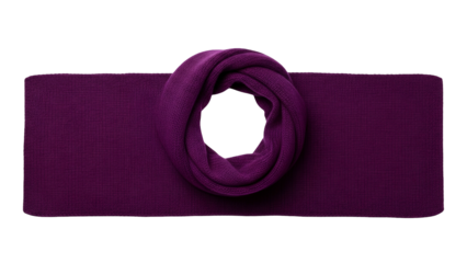 Rich purple knitted neck covering displayed flat against a solid black background