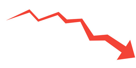 Red Business Decline Arrow on Transparent Background for Financial and Economic Downtrend Design