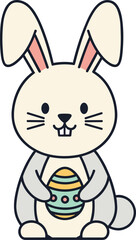 Cute cartoon bunny holding a decorated easter egg rabbit