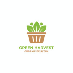 Fototapeta premium A logo of a basket filled with leaves and hearts, the text 