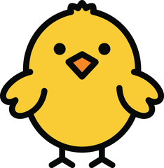 Yellow cartoon chick with black outline orange beak