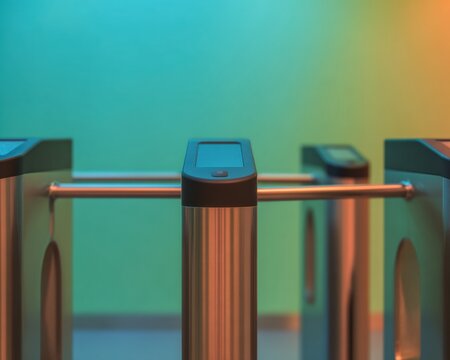Modern Edge Computing Turnstiles Professional Workplace Security Advertising for Controlled Entry and Employee Safety Solutions