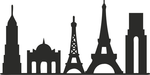 Obraz premium Elegant Paris Skyline Silhouette, Iconic Landmarks, French Architecture, Travel Inspiration, Vector Design, Cityscape Art, France Tourism, Modern Minimalist Style
