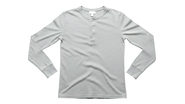Casual long sleeve undergarment displays buttons on a placket against a dark background