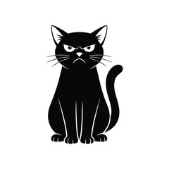 Fototapeta premium Grumpy Black Cat Illustration angry feline pet animal vector domestic sitting isolated white background cartoon character design