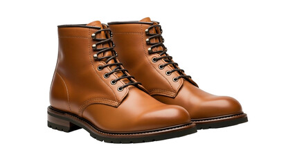 High quality leather lace up boots are displayed against a solid black background