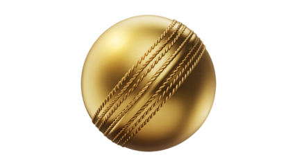 Gleaming golden cricket ball with raised seams, symbolizing victory