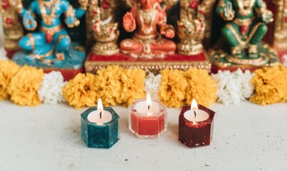 Fototapeta premium Authentic Indian Kali Puja Altar Traditional Devotion and Spiritual Rituals for Cultural Marketing and Editorial Use