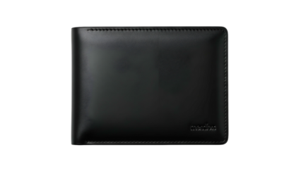 Closed black leather bifold accessory displayed against a stark black background