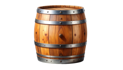 Light brown barrel with metal hoops on a black background