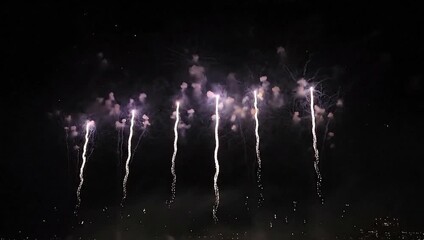 Spectacular fireworks lighting up night sky, perfect for celebrations and holiday events with vibrant colors and dynamic movement, great for festive designs