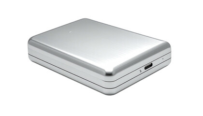 Silver, rectangular electronic device on black