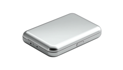 Shiny silver box, rectangular, glossy, on black background