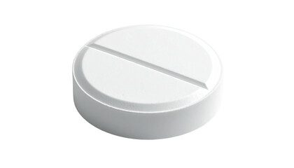Round white pill, bisected, on a black background, close-up