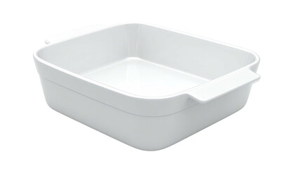 White, rectangular baking dish with handles, empty and clean