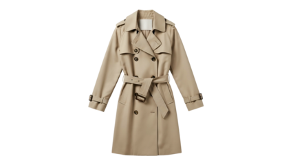 Classic beige outerwear garment displayed against a solid black background