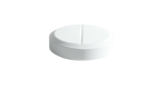Round, white pill with score line on a black background