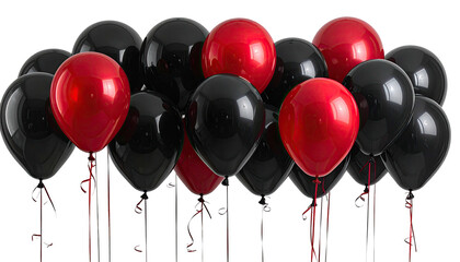 Bunch of black and red balloons with shiny surfaces
