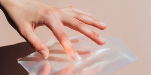 Premium Human AI Interaction Modern Hand Brushing Holographic Surface with Aurora Glow for Innovative Tech Marketing Content