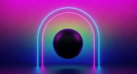 Futuristic Neon Sphere and Arch on Gradient Background for Digital Art, Abstract Design, and Visual Concepts, 32K Revolutions 