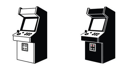 Simple black and white illustration of two retro arcade game machines