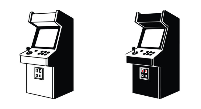 Simple black and white illustration of two retro arcade game machines