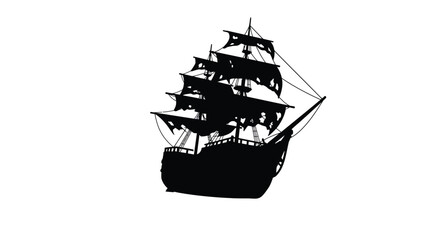Silhouette of a historic sailing ship with full sails depicted in black