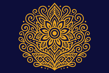 A luxurious vector design showcasing ethnic abstract ornaments in golden yellow outline over a royal purple background, symbolizing tradition, culture, and artistic beauty.