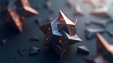 Geometric star cluster with glowing embers abstract