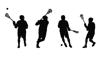 Lacrosse players in silhouette demonstrating different stages of the throwing motion