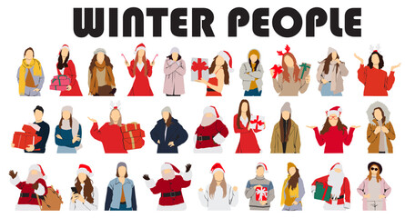 vector set of people winter collection autumn  winter street fashion 