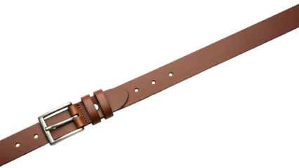 Classic brown leather accessory featuring a polished metal fastener against a stark black background.