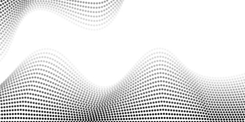 Black and white halftone wave dots abstract background. modern minimal vector design with gradient pattern for poster, banner, presentation, wallpaper, and digital graphic layout concept. Eps10 © Hanofa Febriyanti