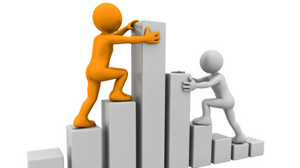 Teamwork drives success climbing bar chart to reach goals