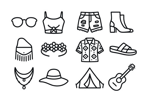 Summer festival fashion icons: clothing and accessories for outdoor fun - Powered by Adobe