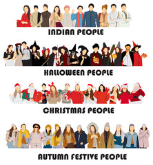 vector illustration of diverse people character  different culture and festival