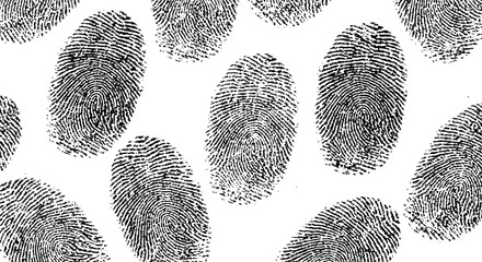 Seamless Background Texture of Multiple Black Fingerprints on White High Contrast Grunge Identity and Security Pattern