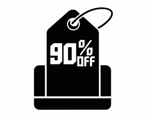 90 percent off discount badge silhouette vector illustration isolated on white background