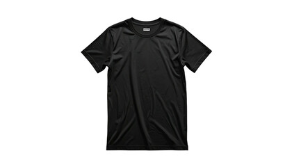 Solid black crew-neck t-shirt centered against a black backdrop