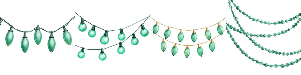 Obraz premium Turquoise String Lights and Garland Set on White