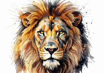 Majestic Lion Face in a Modern Watercolor Splashes Style