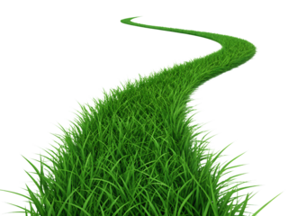 Winding green grass path leading forward towards horizon isolated isolated on transparent background