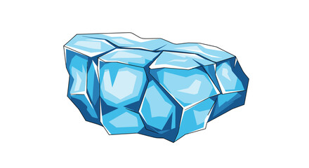 A stylized illustration of a chunky, faceted block of blue ice with sharp edges, appearing cold and translucent on a white background.