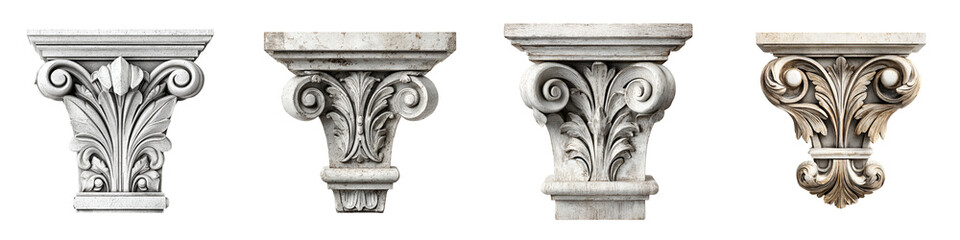 Ornate Architectural Capital Decorations on White