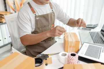 Ecommerce startup demonstrating modern online business model, combining packaging, logistics, and...