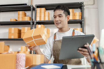 Entrepreneur in ecommerce startup representing innovation, logistics, and retail packaging, showing...