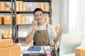 Entrepreneur in ecommerce startup representing innovation, logistics, and retail packaging, showing...