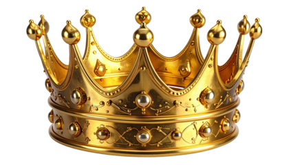 Elaborate, gleaming gold crown with ornate details on black