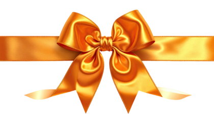 Orange ribbon tied into a lush, decorative bow, black background