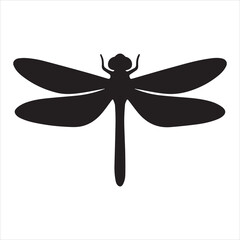 Silhouette dragonfly isolated flat design black and white vector illustration